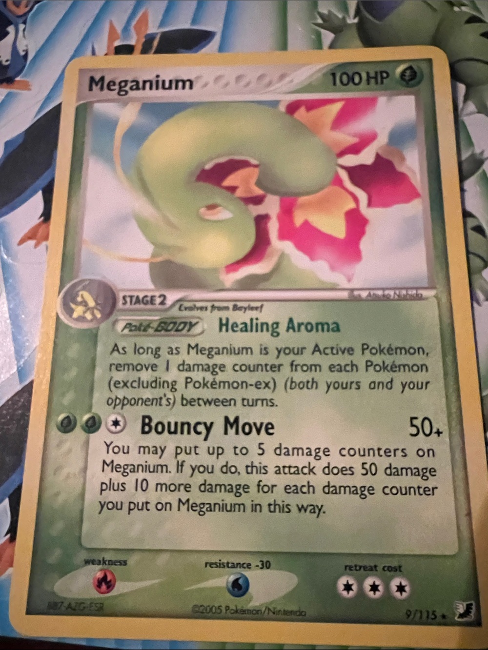 Pokemon Meganium Card – Green, Pink, Yellow